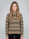 Women Camel Brown Jacquard High Neck Full Sleeve Pullover