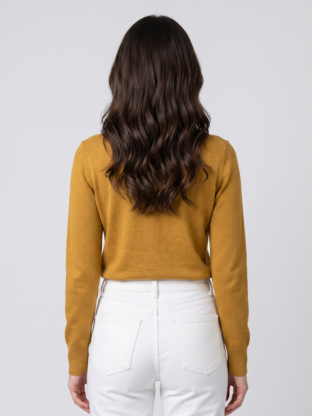 Women Mustard Solid Turtle Neck Full Sleeve Winter Top