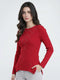 Women Red Self Design Round Neck Full Sleeve Winter Top
