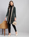 Women Green Self Design Front Open Full Sleeve Cardigan