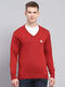 Men Maroon Solid V Neck Full Sleeve Pullover