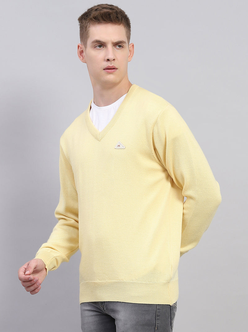 Buy Men Yellow Solid V Neck Full Sleeve Pullover Online in India ...
