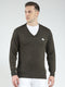 Men Green Solid V Neck Full Sleeve Pullover