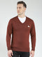 Men Rust Solid V Neck Full Sleeve Pullover