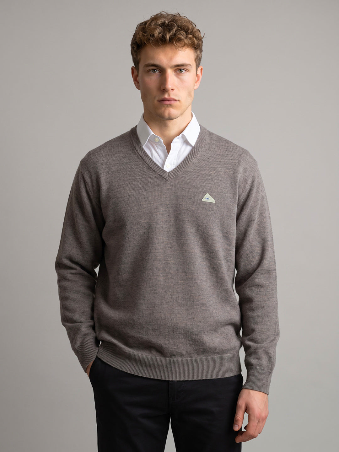Men Blue Solid V Neck Full Sleeve Pullover