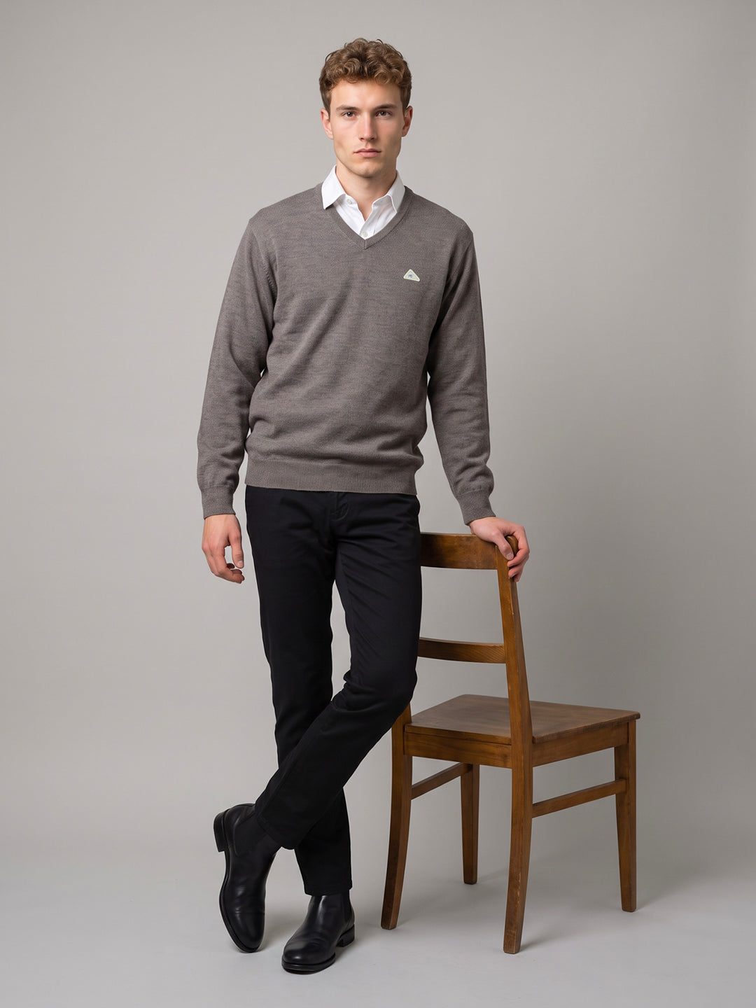 Men Blue Solid V Neck Full Sleeve Pullover