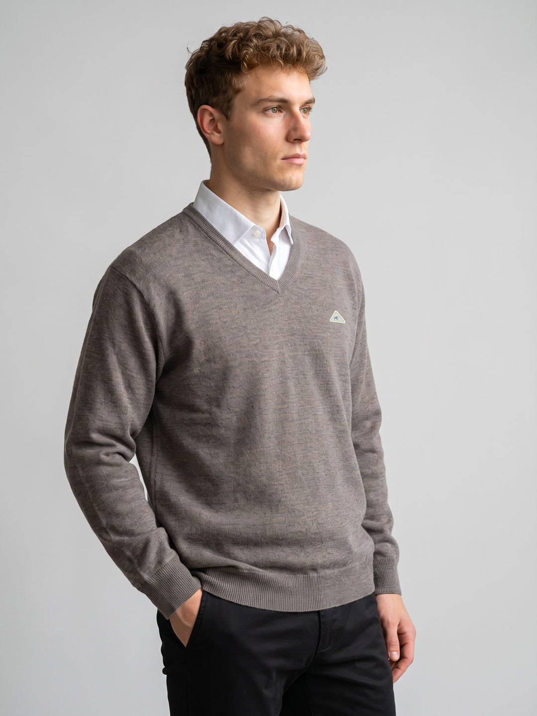 Men Blue Solid V Neck Full Sleeve Pullover