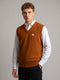 Men Rust Solid V Neck Sleeveless Sweater