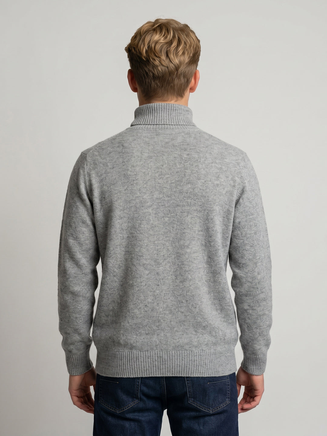 Luxuria Men Grey Melange Self Design High Neck Full Sleeve Pullover