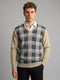 Luxuria Men Beige Check V Neck Full Sleeve Pullover