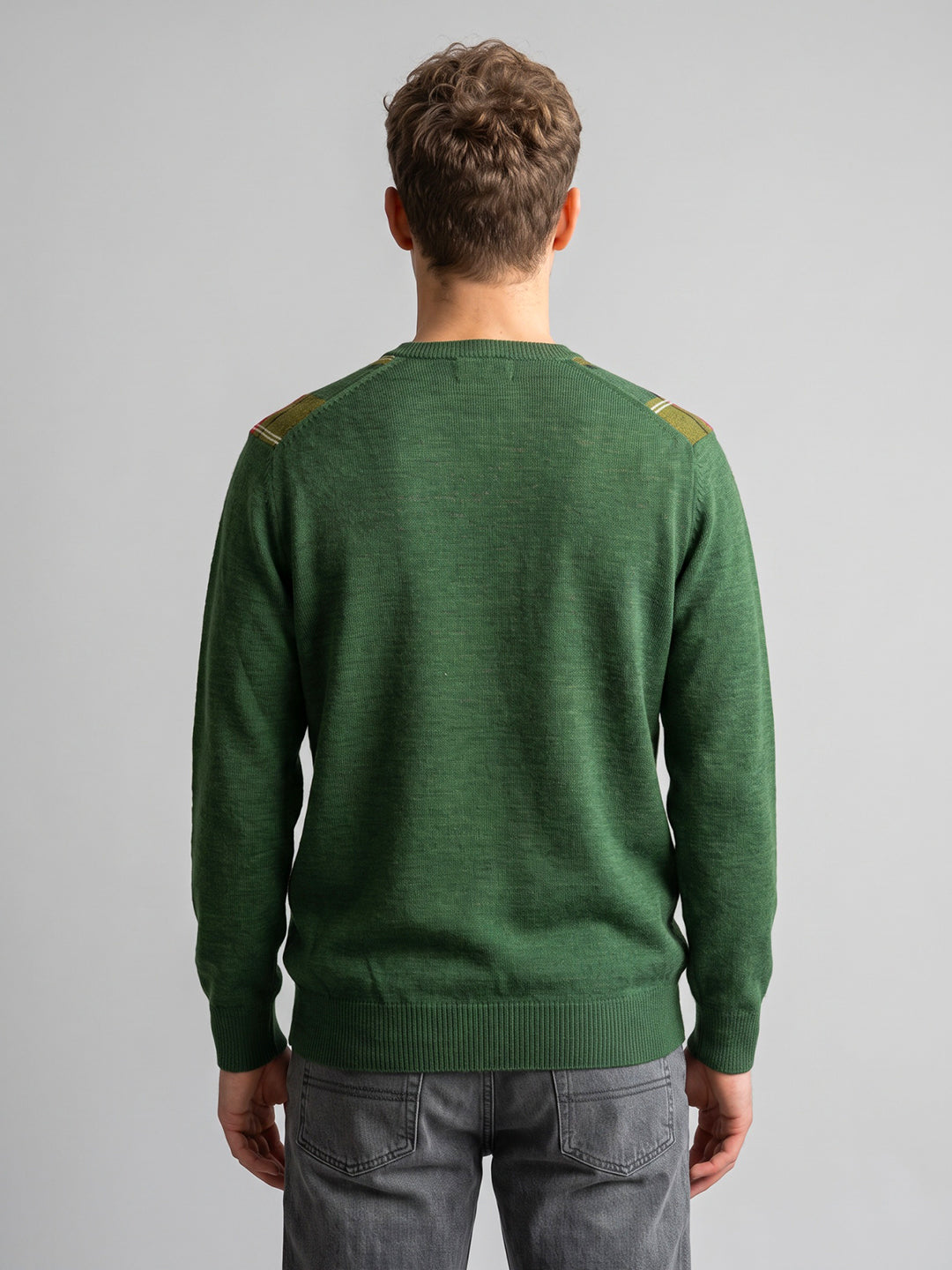 Luxuria Men Green Check V Neck Full Sleeve Pullover