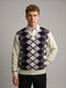 Luxuria Men White Self Design V Neck Full Sleeve Pullover