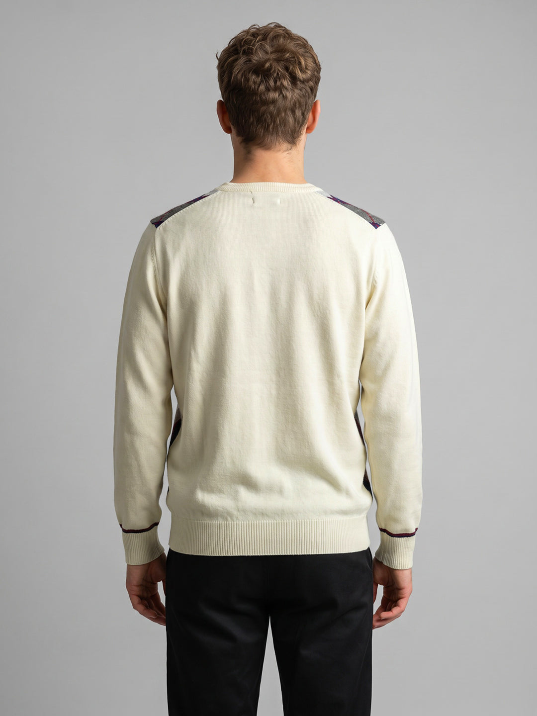 Luxuria Men White Self Design V Neck Full Sleeve Pullover