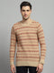 Luxuria Men Camel Brown Self Design Round Neck Full Sleeve Pullover