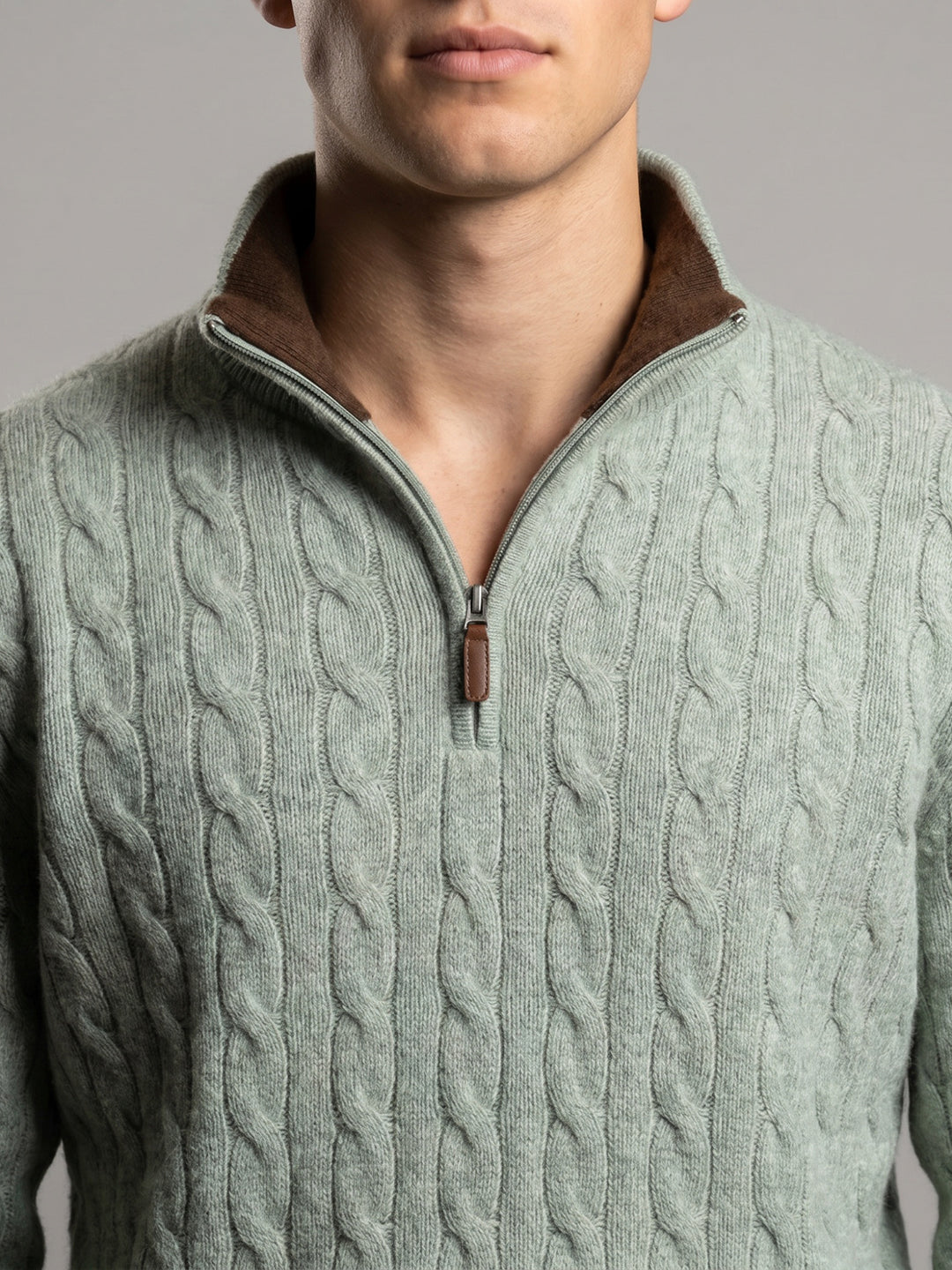 Luxuria Men Green Self Design Collar Full Sleeve Jacket with Tasmanian Lamb Neck