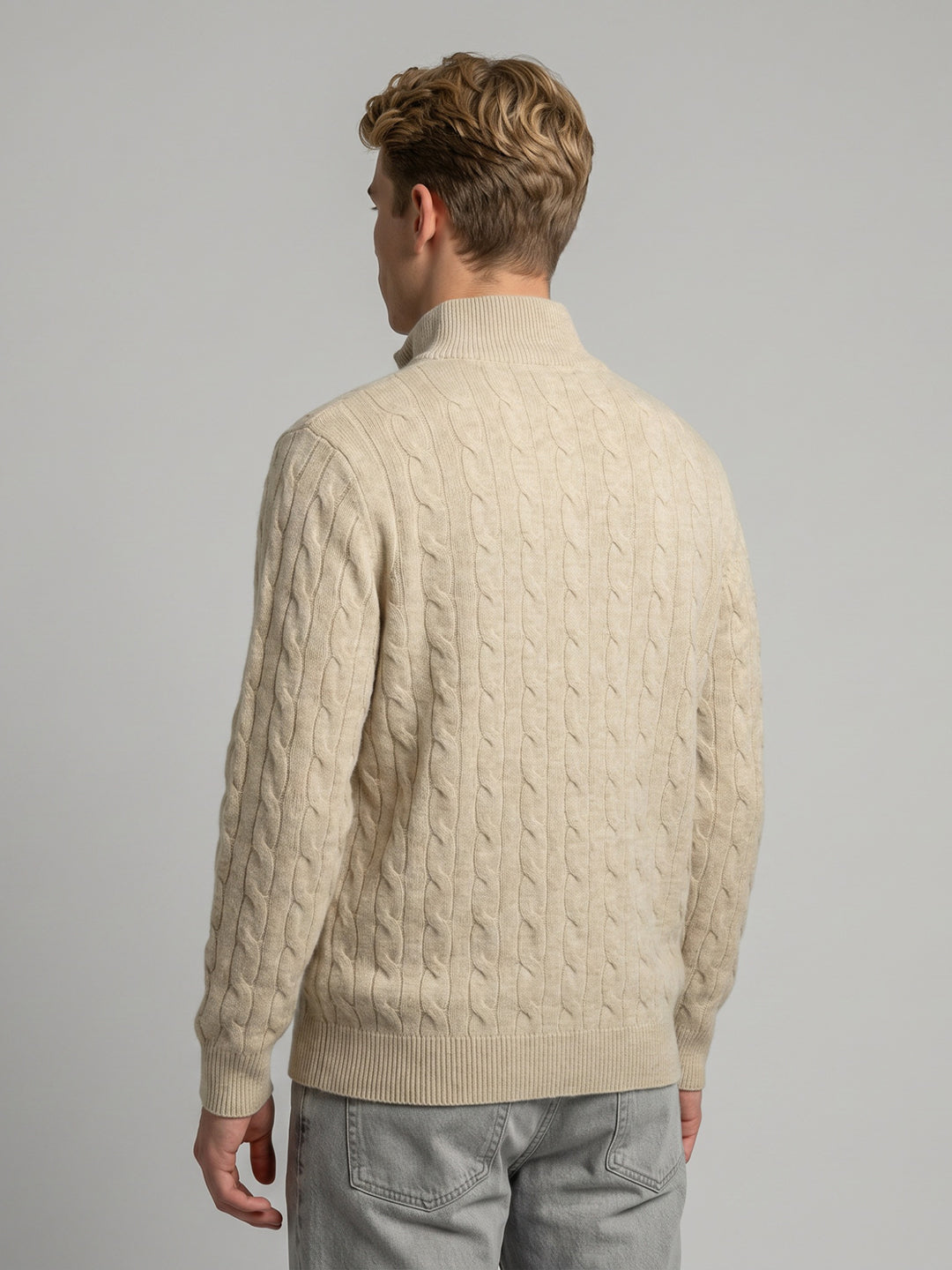 Luxuria Men Beige Self Design Collar Full Sleeve Pullover with Tasmania Lamb Neck Padding