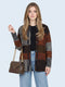 Luxuria Women Brown & Rust Colourblocked Round Neck Full Sleeve Knitted Coat