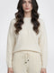 Luxuria Women Cream Self Design Round Neck Full Sleeve Cords Set