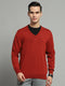 Luxuria Men Rust Solid V Neck Full Sleeve Pullover
