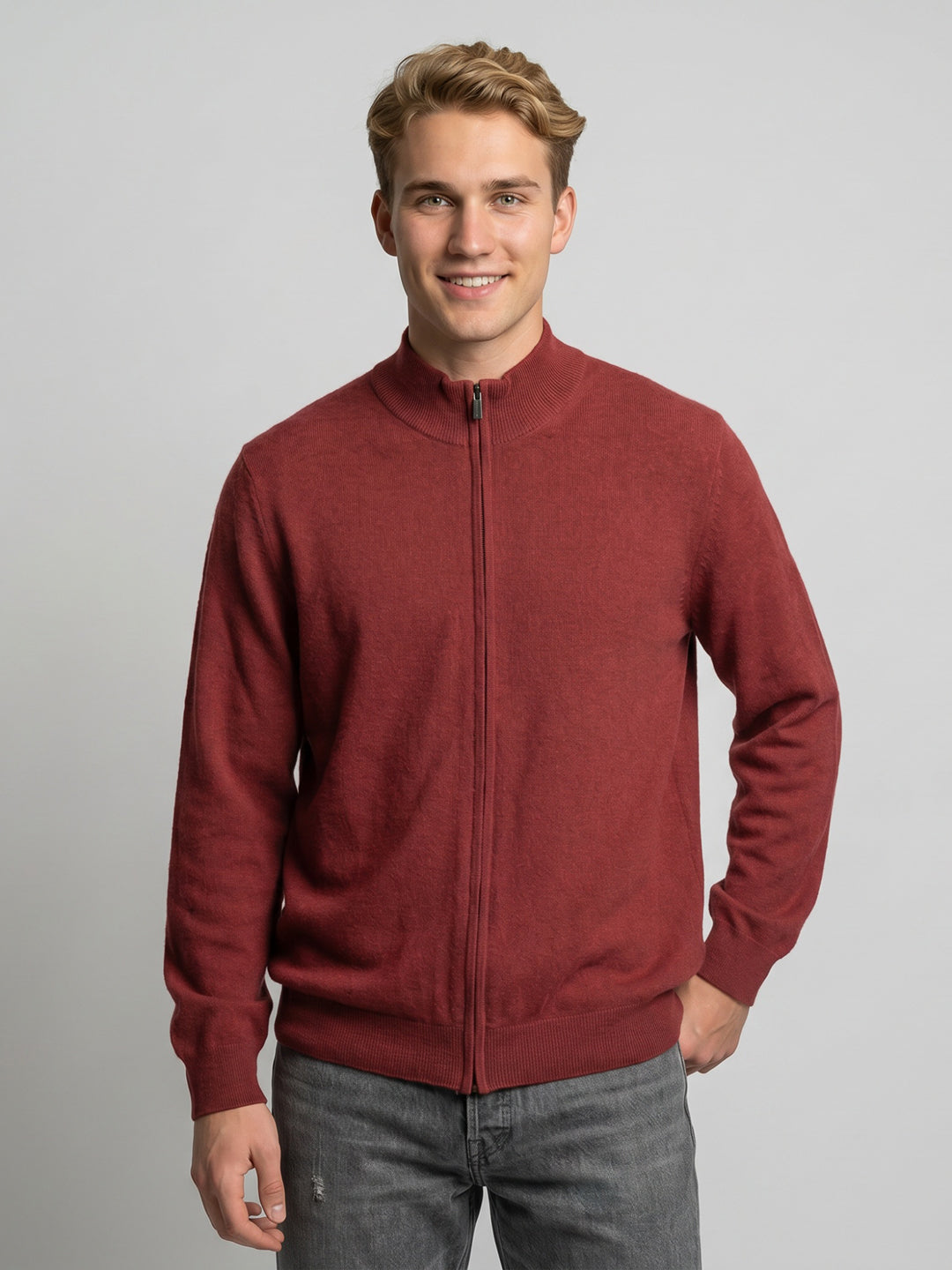 Luxuria Men Red Self Design Turtle Neck Full Sleeve Pullover
