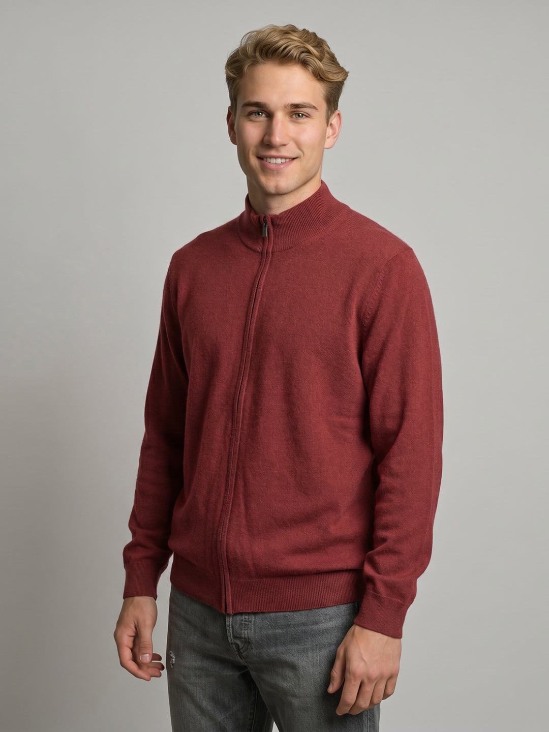 Luxuria Men Red Self Design Turtle Neck Full Sleeve Pullover
