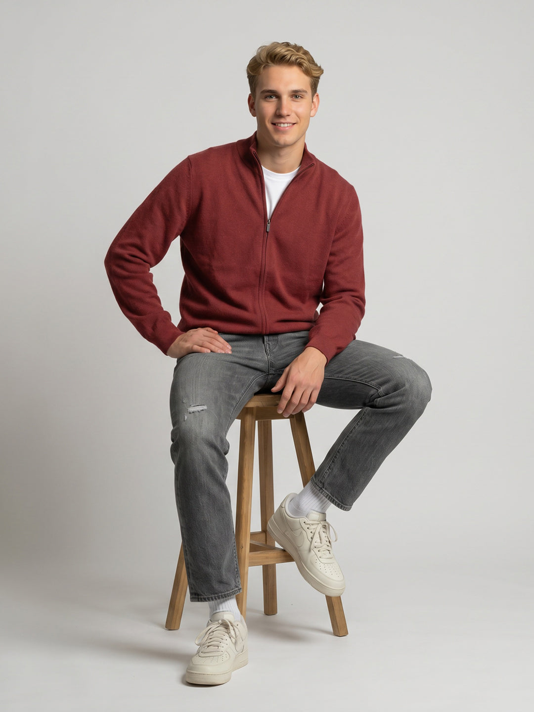 Luxuria Men Red Self Design Turtle Neck Full Sleeve Pullover