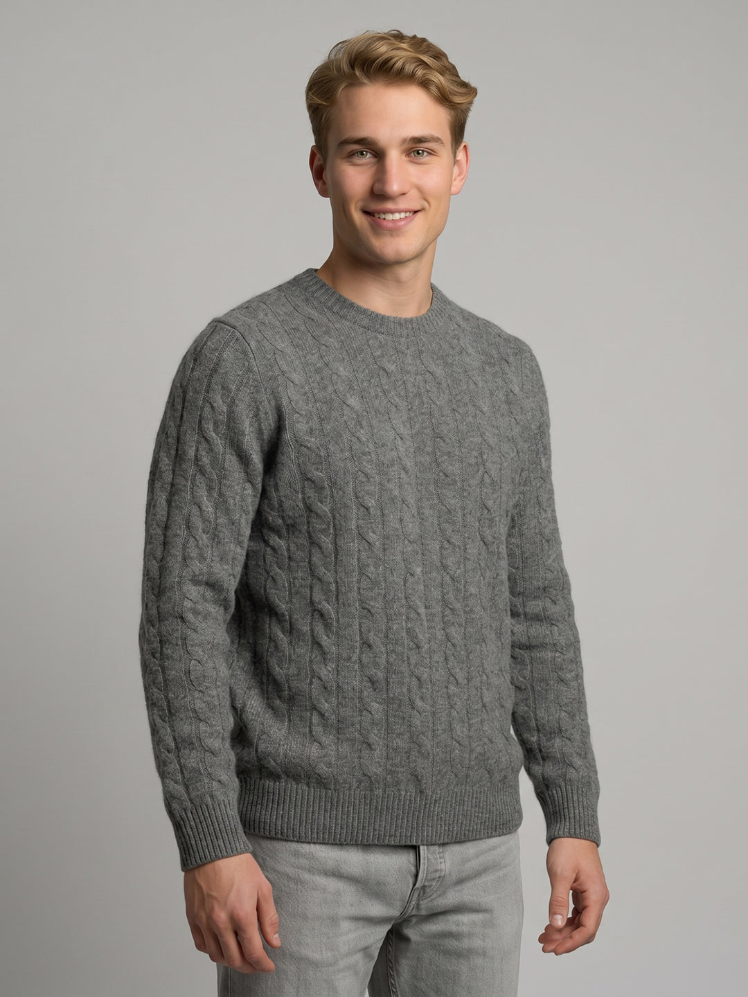 Luxuria Men Grey Self Design Round Neck Full Sleeve Pullover