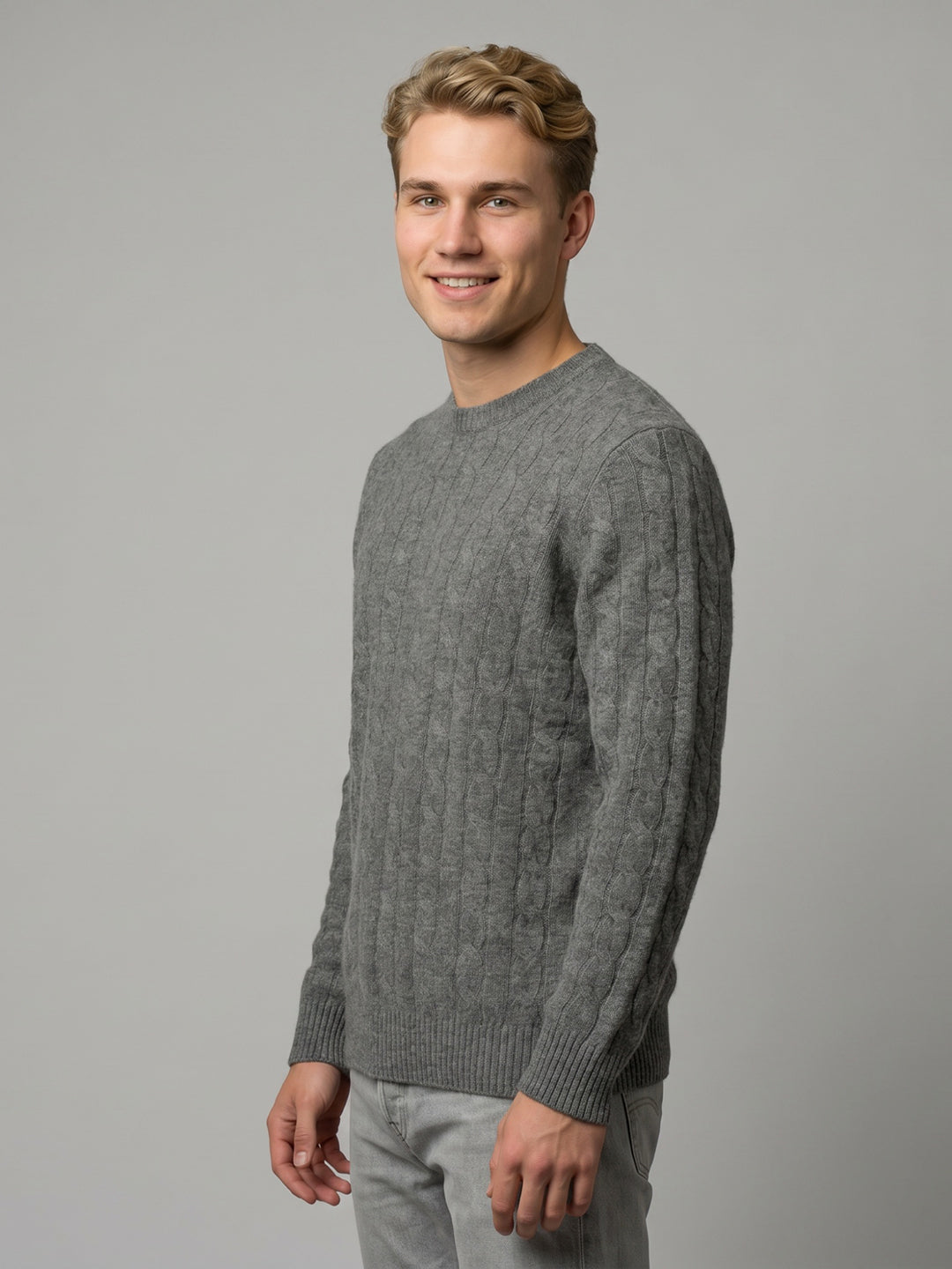 Luxuria Men Grey Self Design Round Neck Full Sleeve Pullover