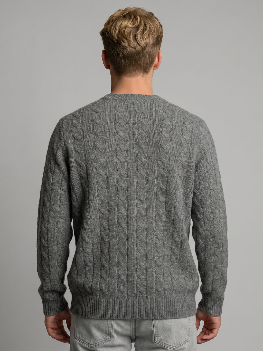Luxuria Men Grey Self Design Round Neck Full Sleeve Pullover