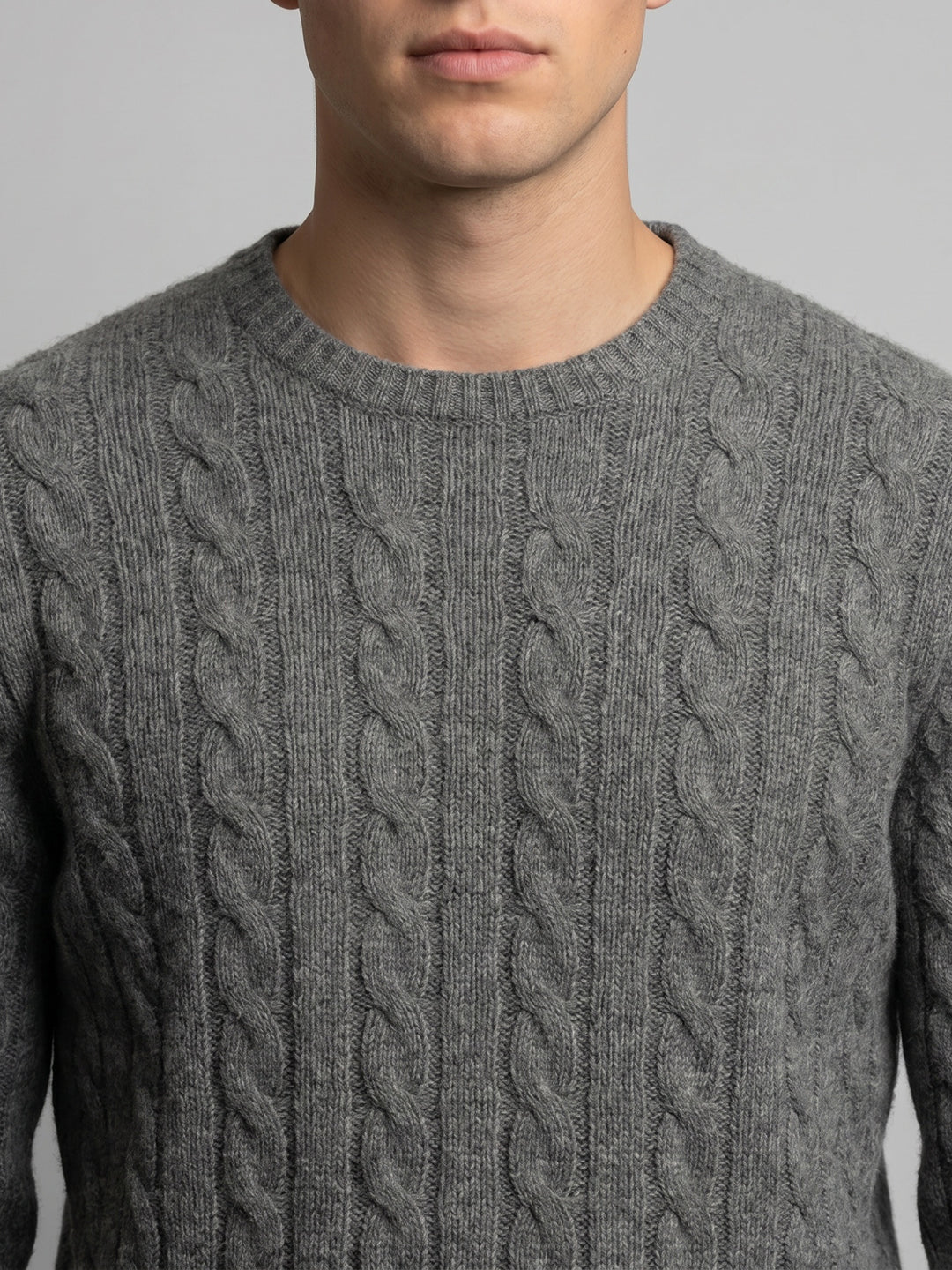 Luxuria Men Grey Self Design Round Neck Full Sleeve Pullover