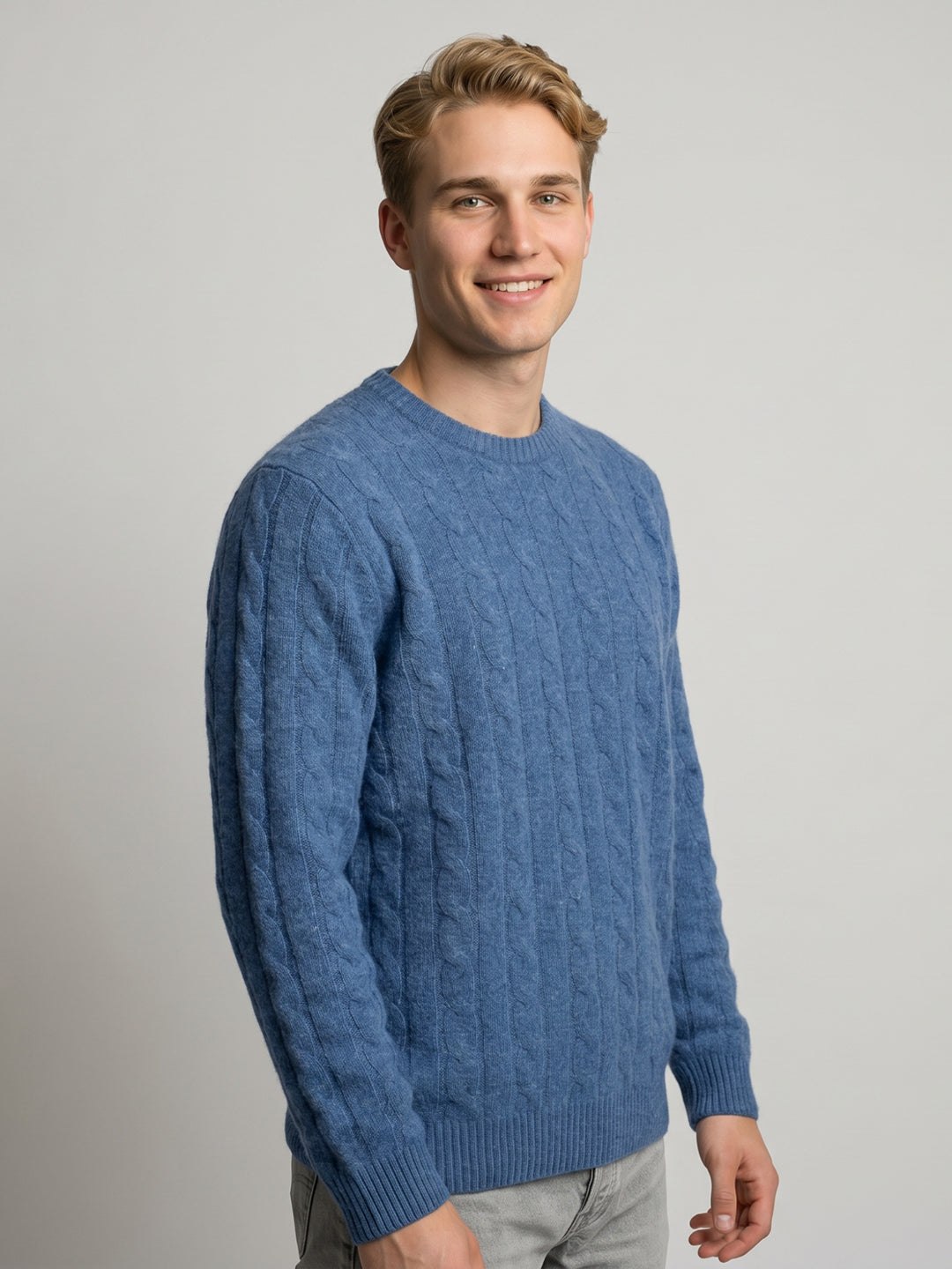 Luxuria Men Blue Self Design Round Neck Full Sleeve Pullover