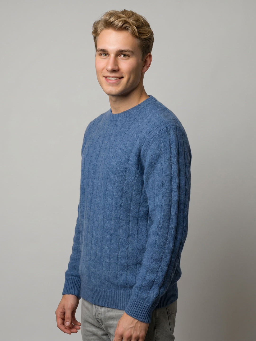 Luxuria Men Blue Self Design Round Neck Full Sleeve Pullover