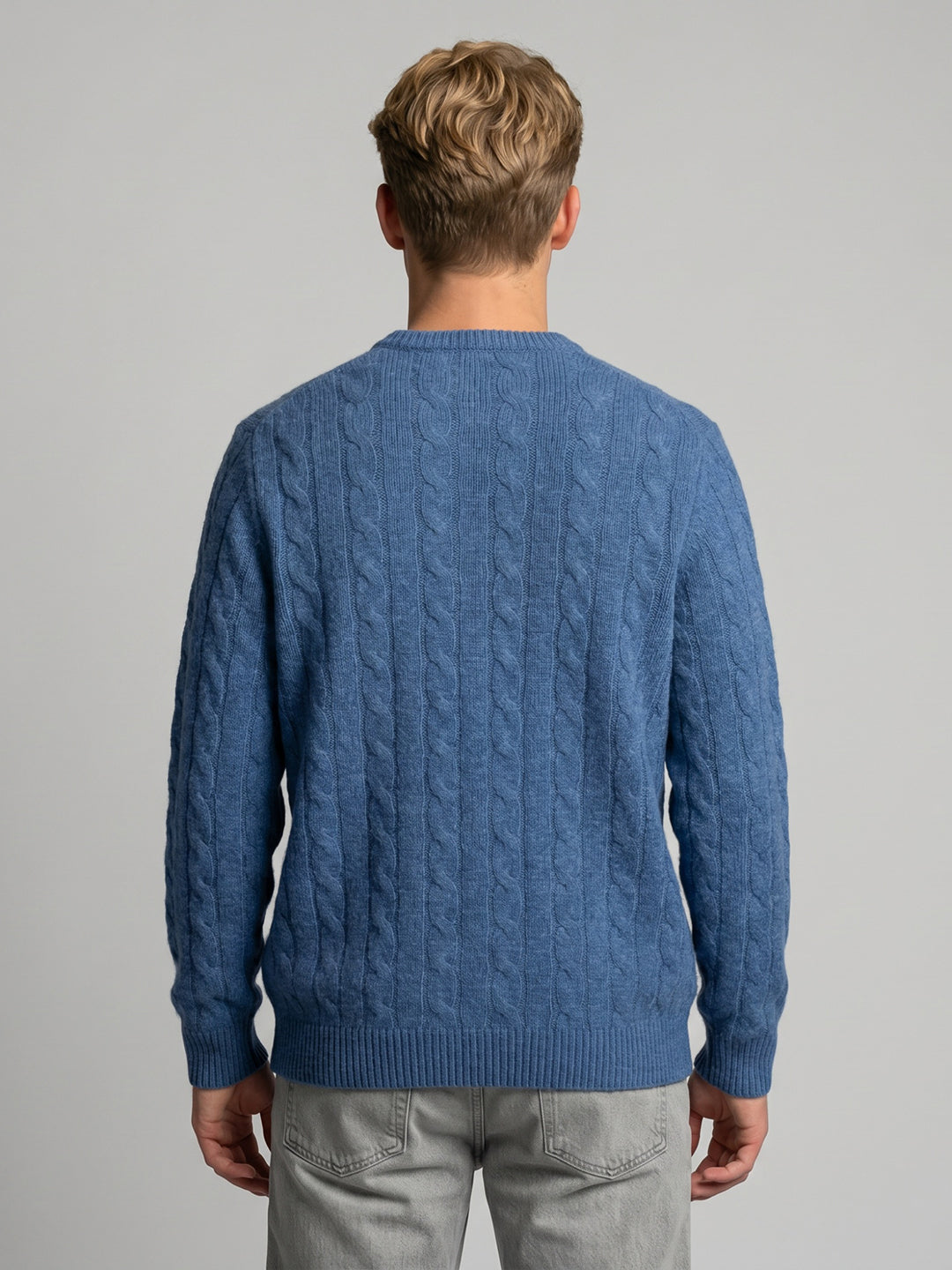 Luxuria Men Blue Self Design Round Neck Full Sleeve Pullover