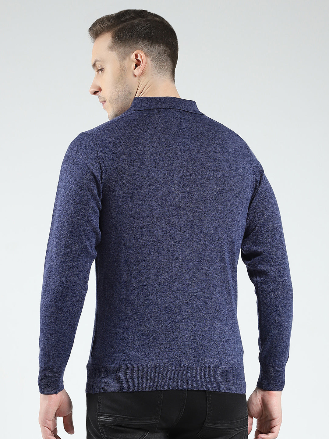 Men Navy Blue Solid Collar Full Sleeve Winter T-Shirt