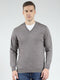 Men Grey Solid V Neck Full Sleeve Pullover