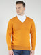 Men Yellow Solid V Neck Full Sleeve Pullover