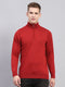 Men Maroon Solid Mock Neck Full Sleeve Pullover