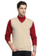Men Camel Brown Solid V Neck Sleeveless Sweater