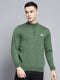 Men Green Solid Mock Neck Full Sleeve Pullover
