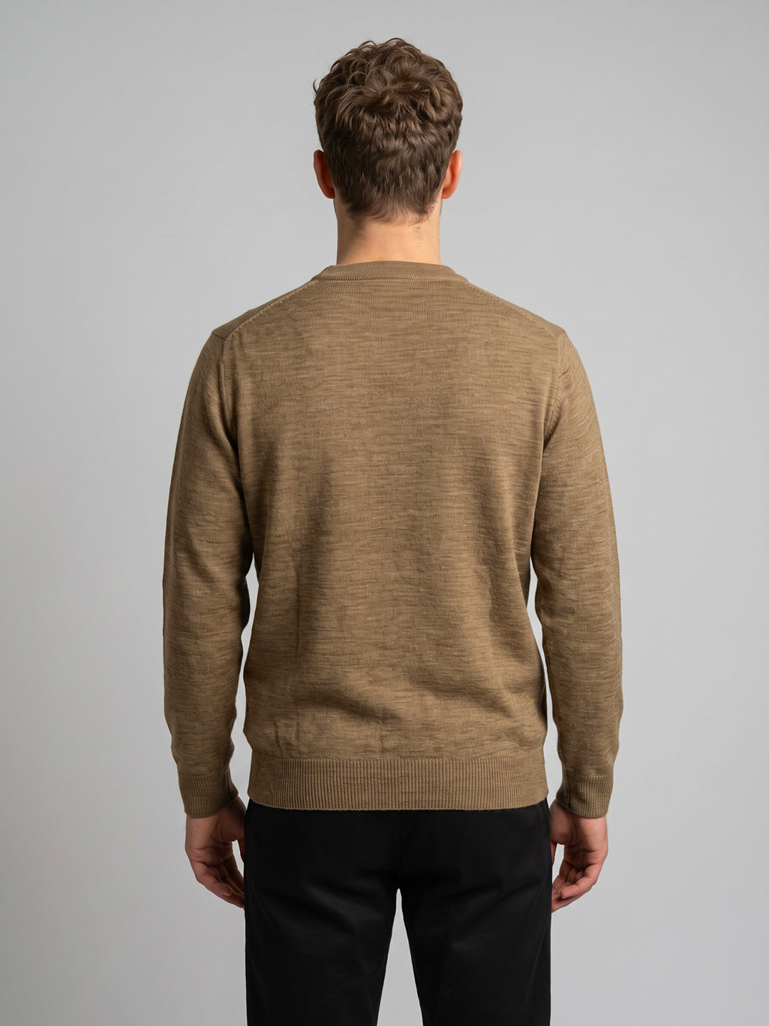 Men Tan Solid V Neck Full Sleeve Cardigan
