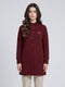 Women Maroon Solid Mandarin Collar Raglan Sleeve Cardigan