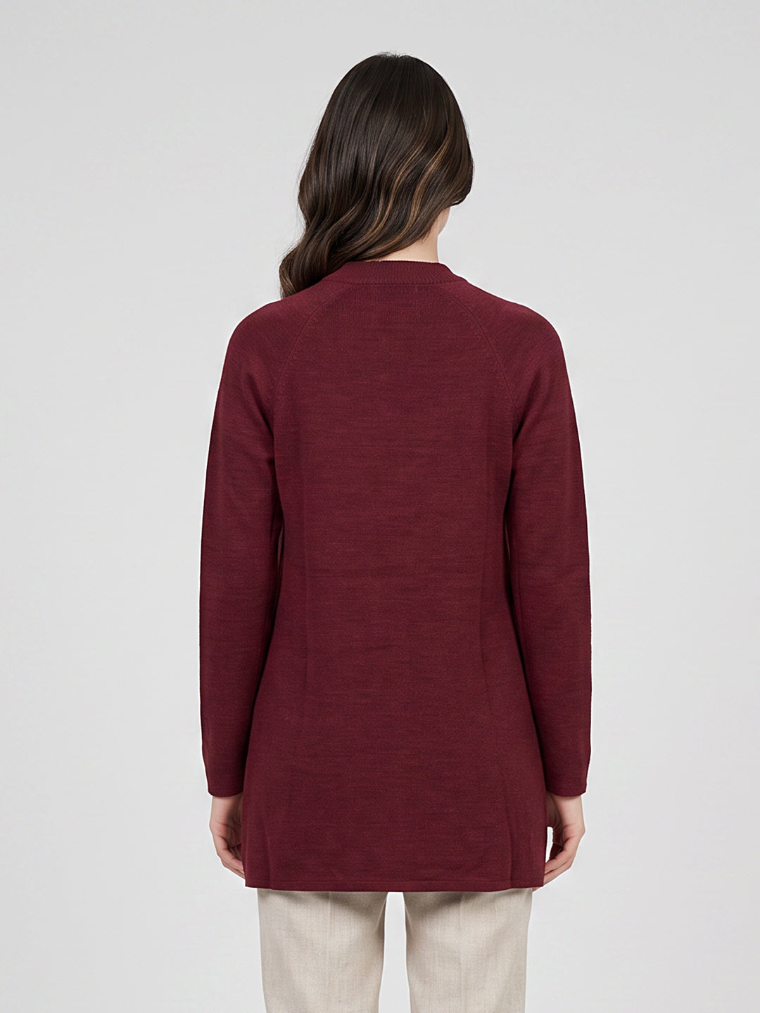Women Maroon Solid Mandarin Collar Raglan Sleeve Cardigan