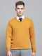 Men Mustard Solid V Neck Full Sleeve Pullover