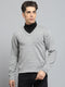 Men Grey Solid V Neck Full Sleeve Pullover