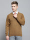 Men Yellow Solid V Neck Full Sleeve Pullover