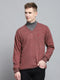 Men Pink Solid V Neck Full Sleeve Pullover