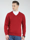 Men Maroon Solid V Neck Full Sleeve Pullover