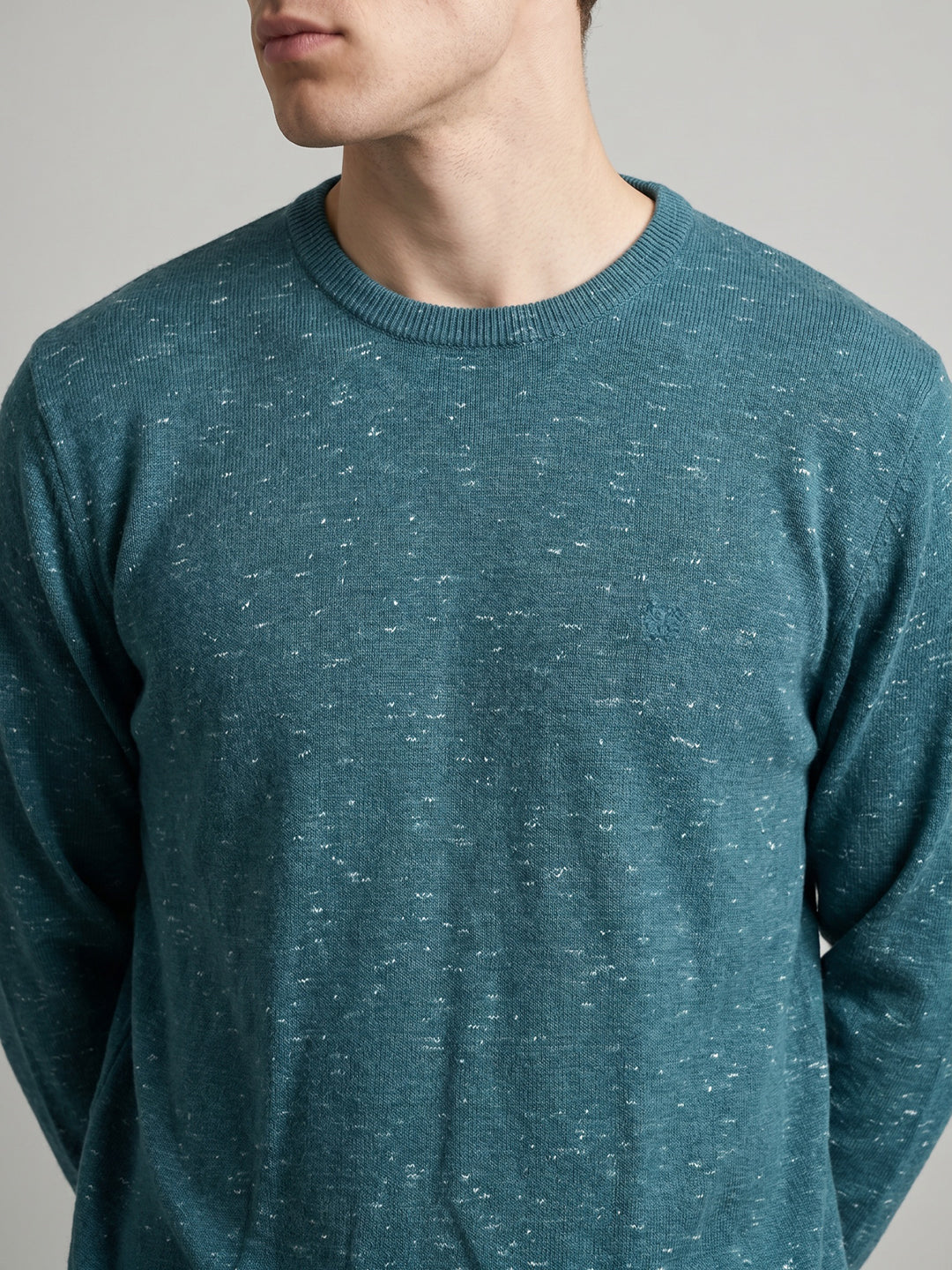 Men Blue Melange Round Neck Full Sleeve Pullover