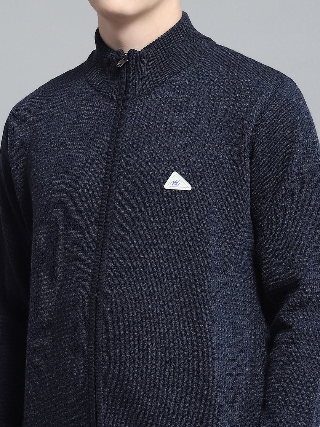 Men Navy Blue Solid V Neck Full Sleeve Pullover