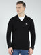 Men Black Solid V Neck Full Sleeve Pullover